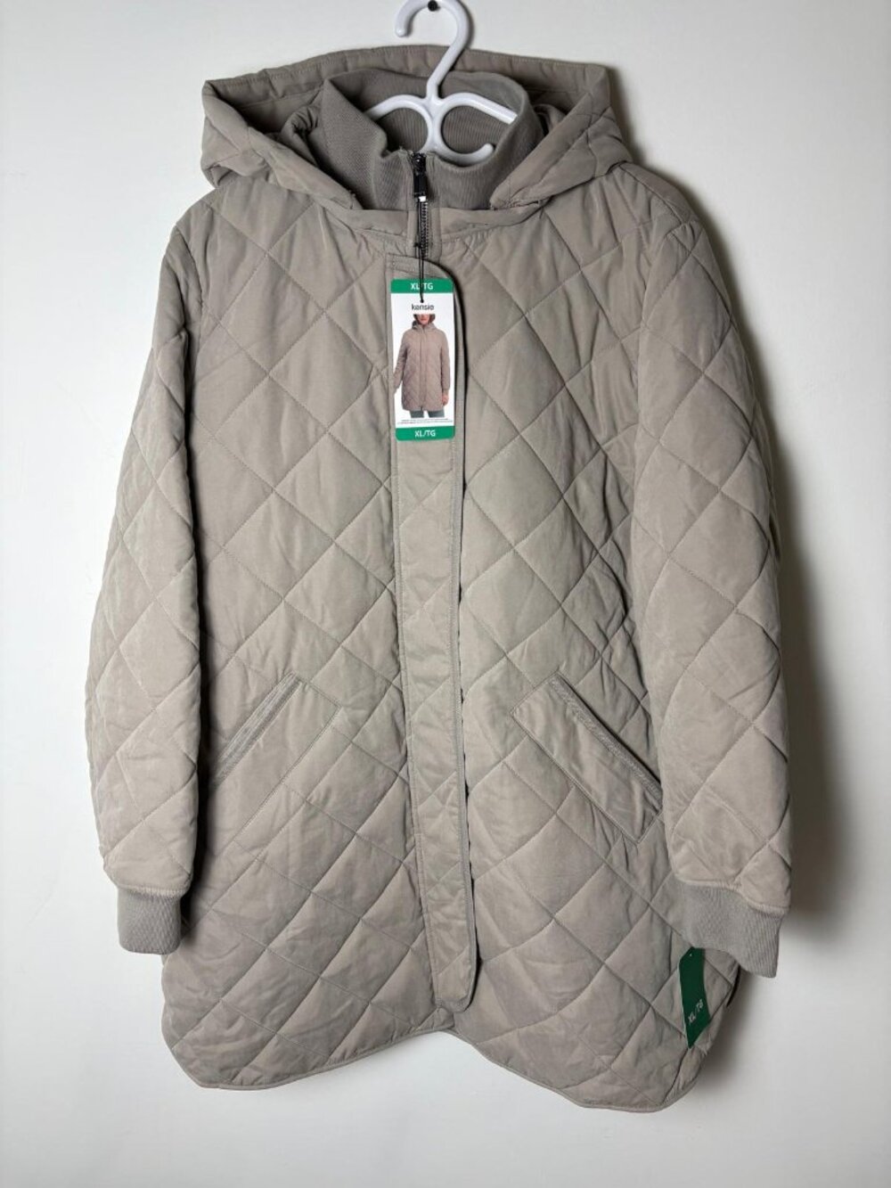 NWT Kensie Quilted Hooded Coat/Jacket - Taupe/Beige - XL